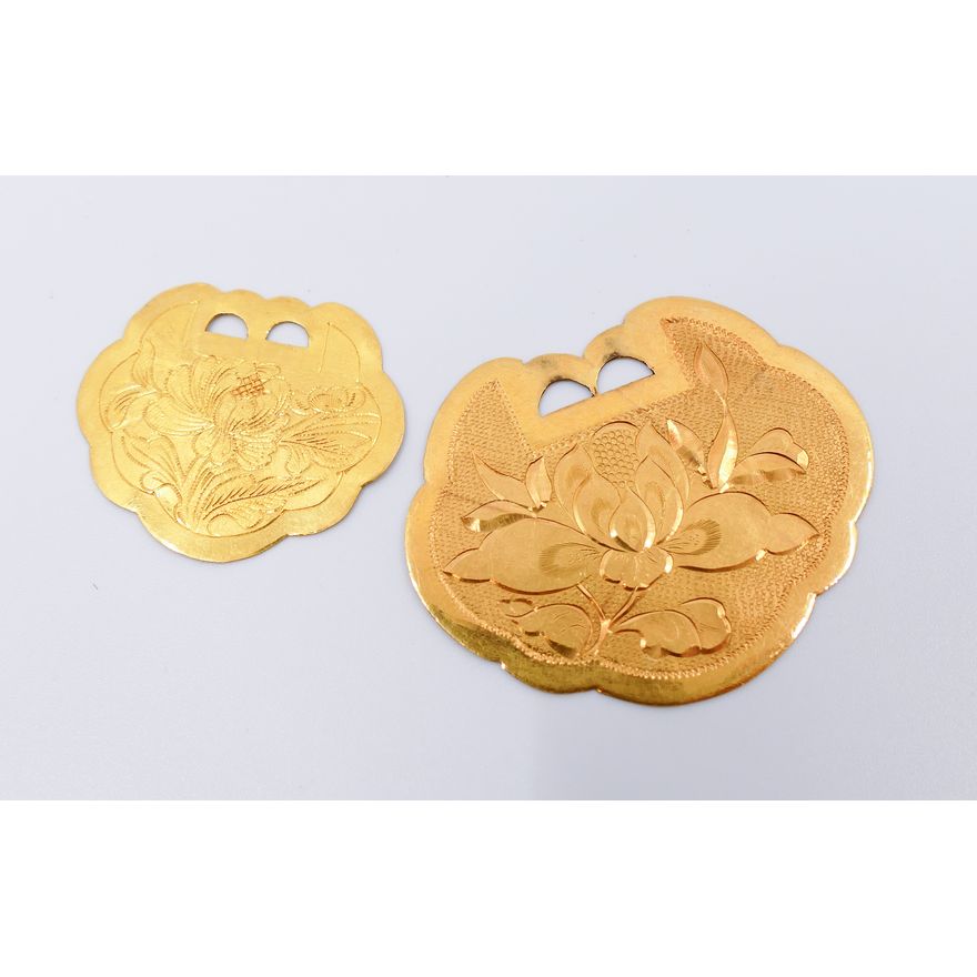 2pc Chinese 22K Gold Lock Pendants- 1.25'' and 1.75''- 12.4g