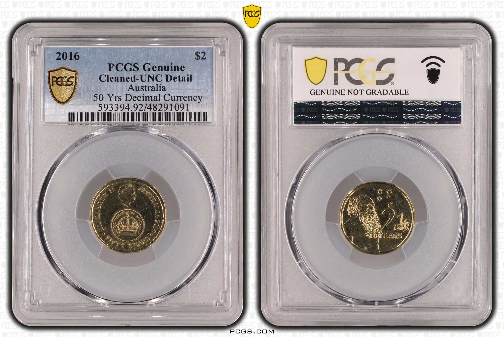 394 · 50 Yrs Decimal Currency, Two Dollar, 2016, PCGS Genuine - UNC Details (92 - Cleaned)