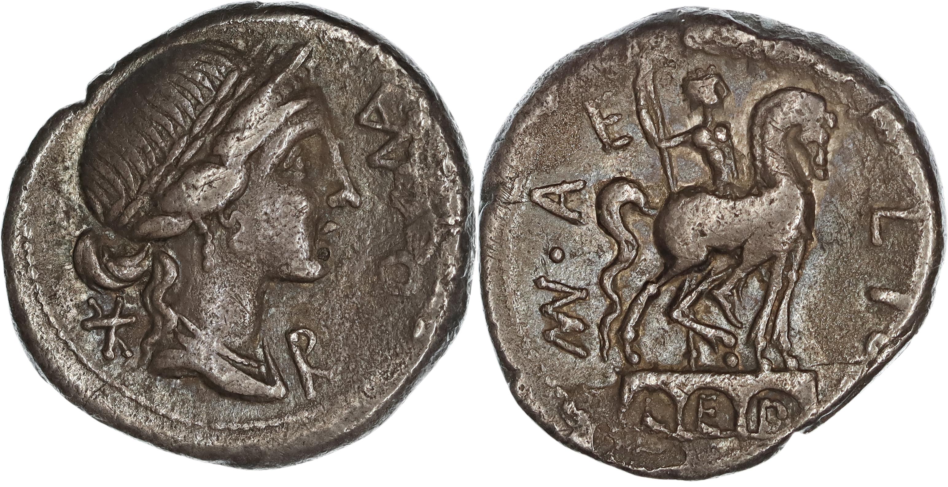 Roman Republic, Mn. Aemilius M.f. Lepidus, Silver Denarius, 114-113 BC, VF