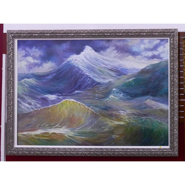 Massive New Zealand Modernist Seascape Oil Painting signed Thomas 66x89''