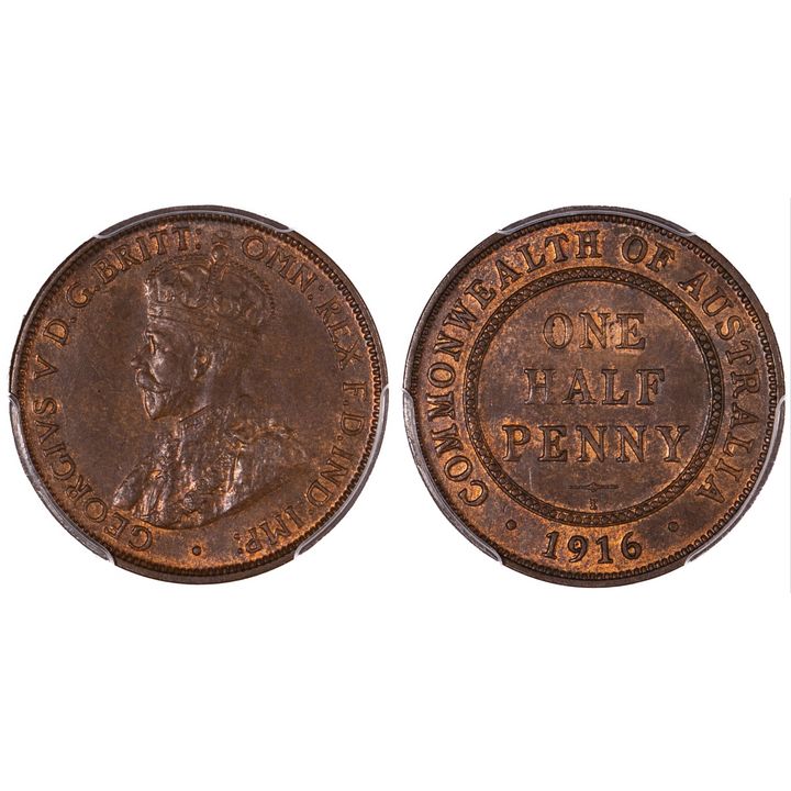 George V, Halfpenny, 1916-I, PCGS MS 64BN