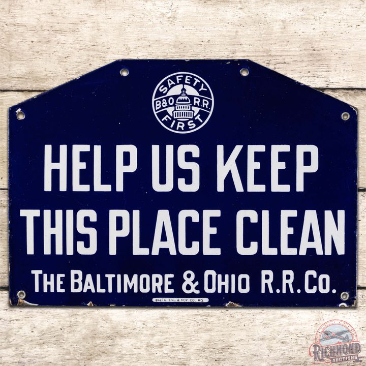 Baltimore & Ohio Railroad RR Co. Safety First SS Porcelain Sign w/ Logo