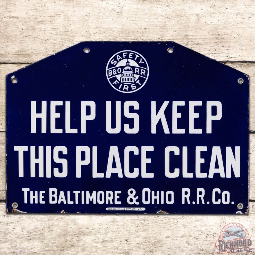 Baltimore & Ohio Railroad RR Co. Safety First SS Porcelain Sign w/ Logo