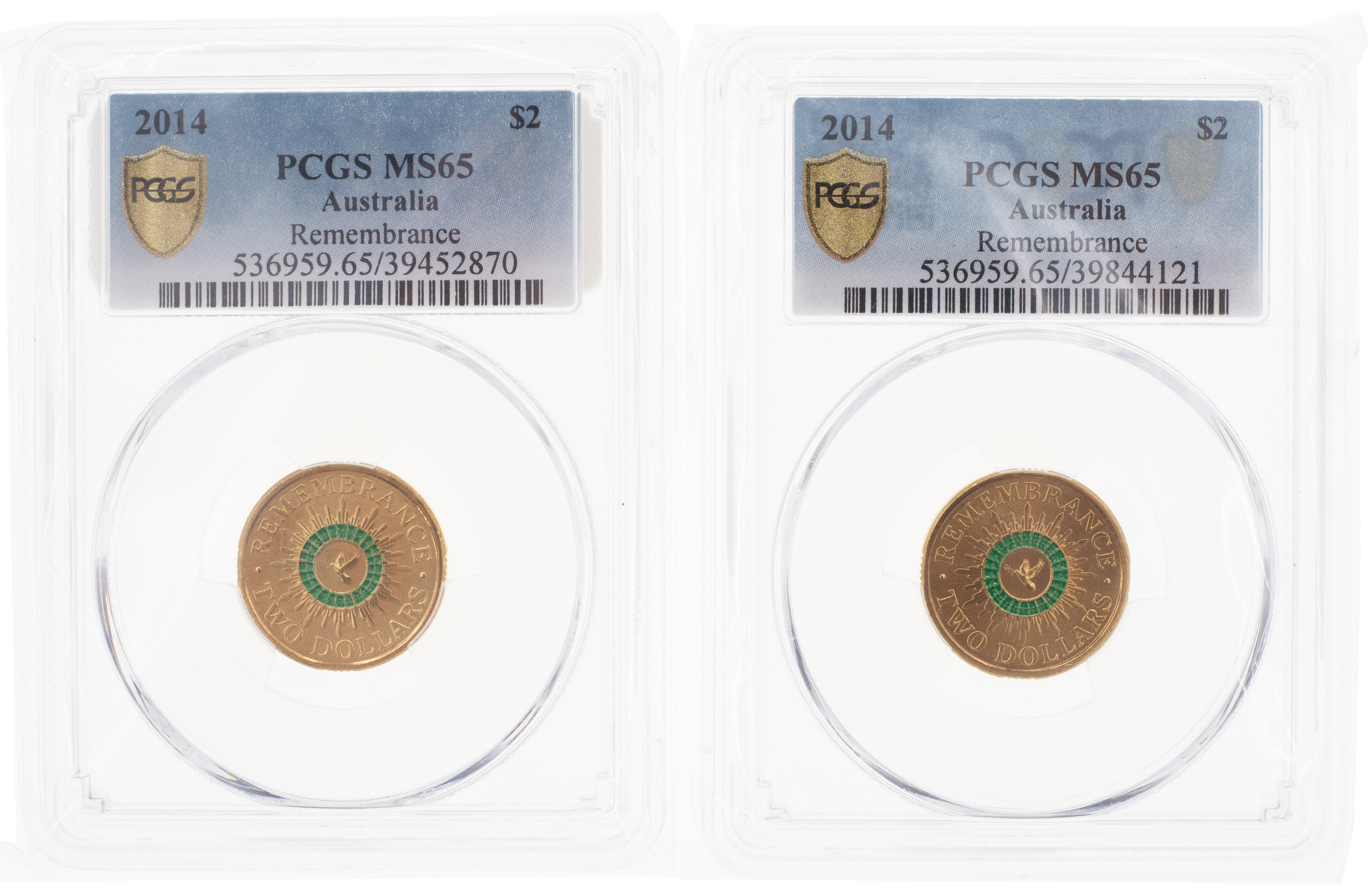 Elizabeth II, Remembrance Green Dove, Two Dollars, 2014, PCGS MS 65