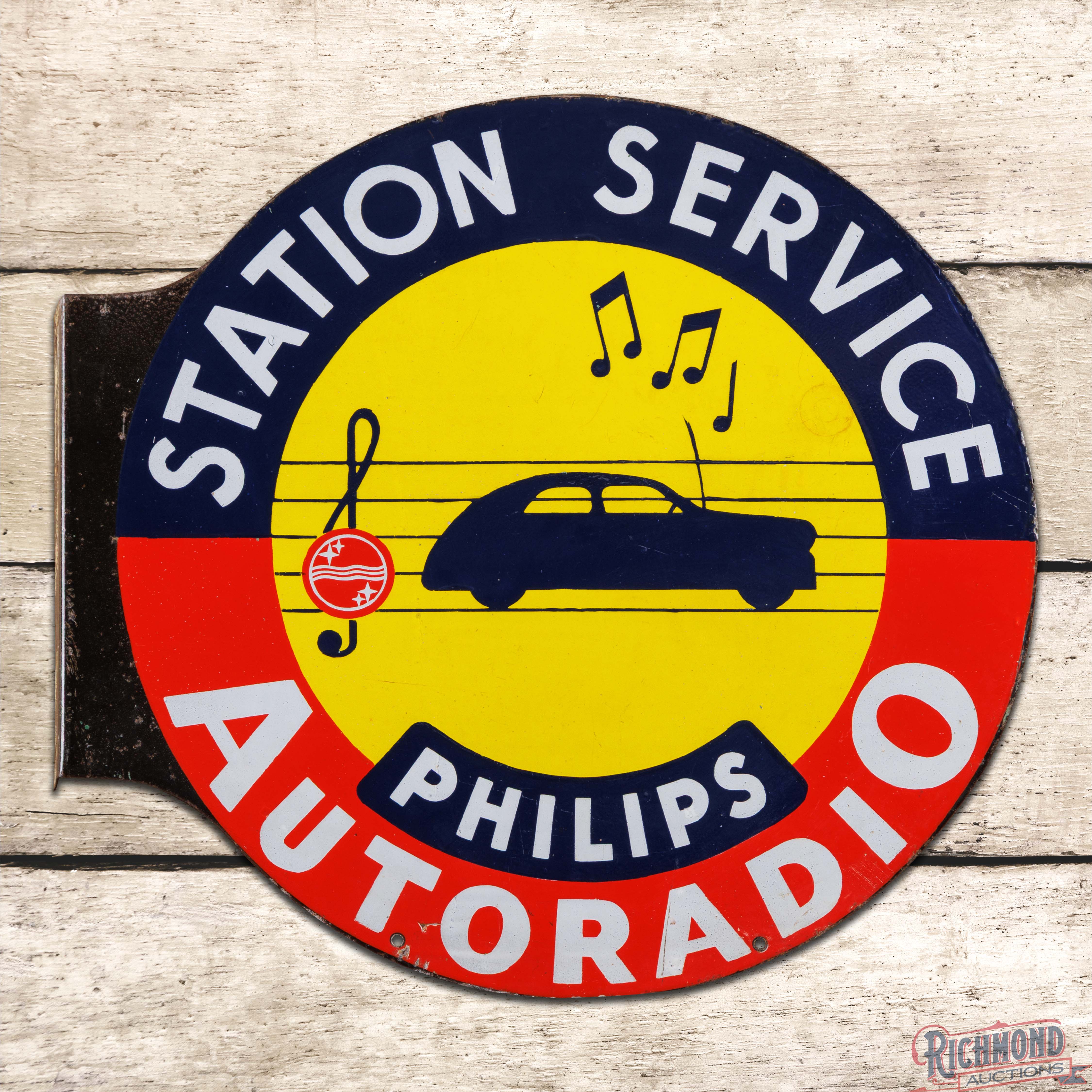 Philips Auto Radio Station Service Double Sided Porcelain Flange Sign w ...