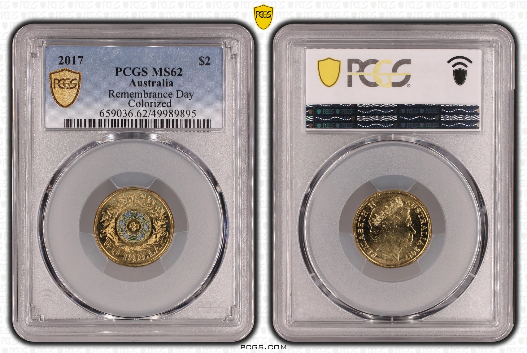 Remembrance Day Colourised, Two Dollar, 2017, PCGS MS62