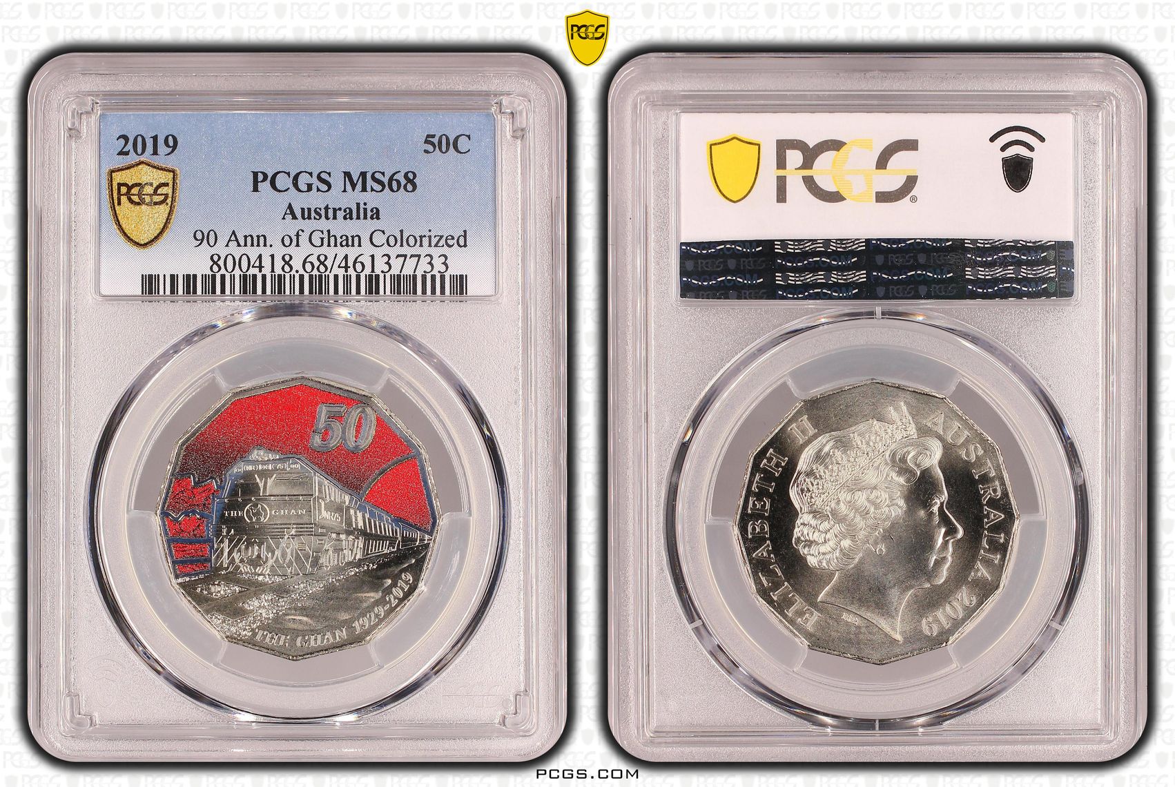 90 Ann. of Ghan Colorized, Fifty Cent, 2019, PCGS MS68