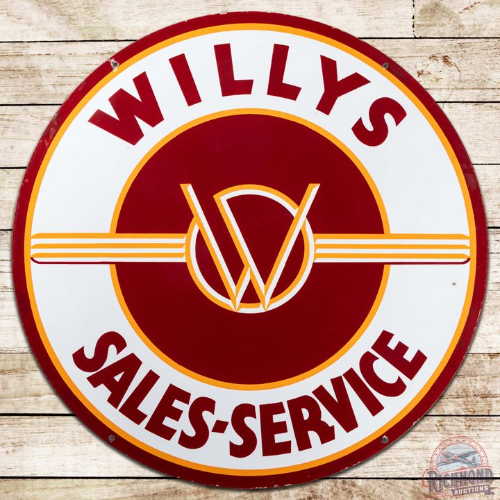 Rare Willys Sales Service 42" DS Porcelain Sign