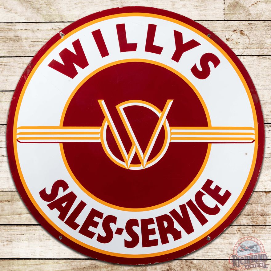 Rare Willys Sales Service 42" DS Porcelain Sign
