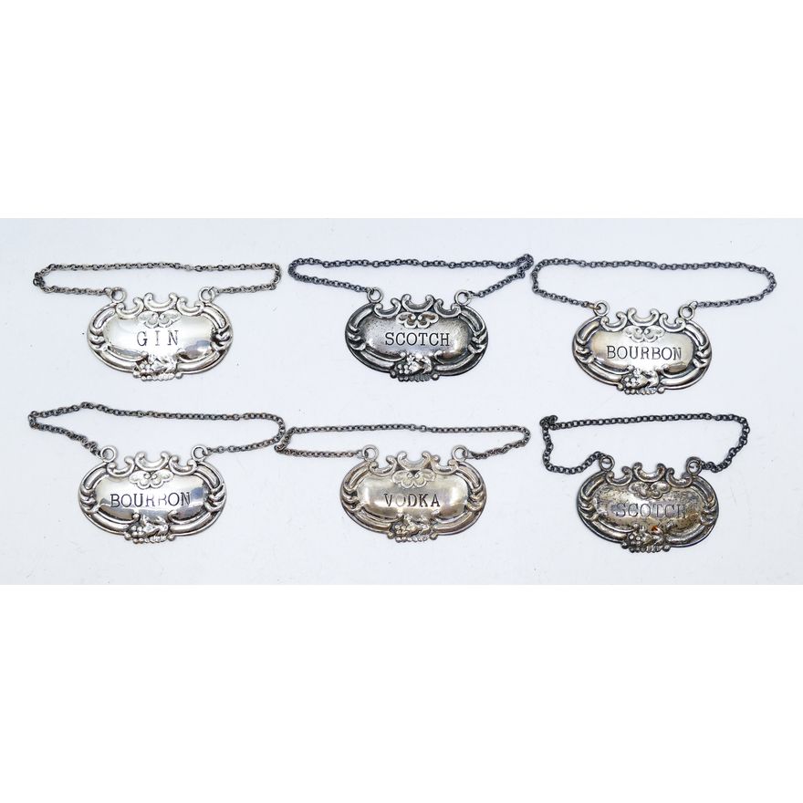 Box American Sterling Liquor Tags 6pc - 51 Grams TW