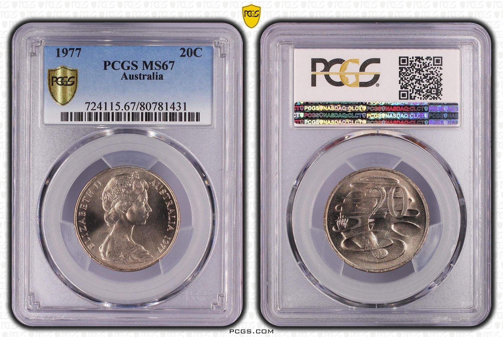 Elizabeth II, POP 20/0, Twenty Cent, 1977, PCGS MS67