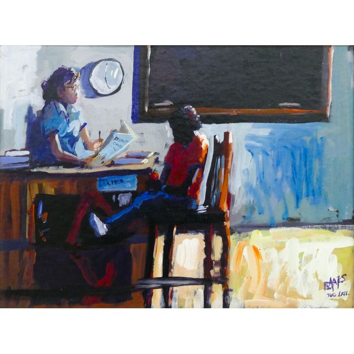 Danny Mayes ''Too Late'' (School) Oil on Canvas Board Framed 22''x28''