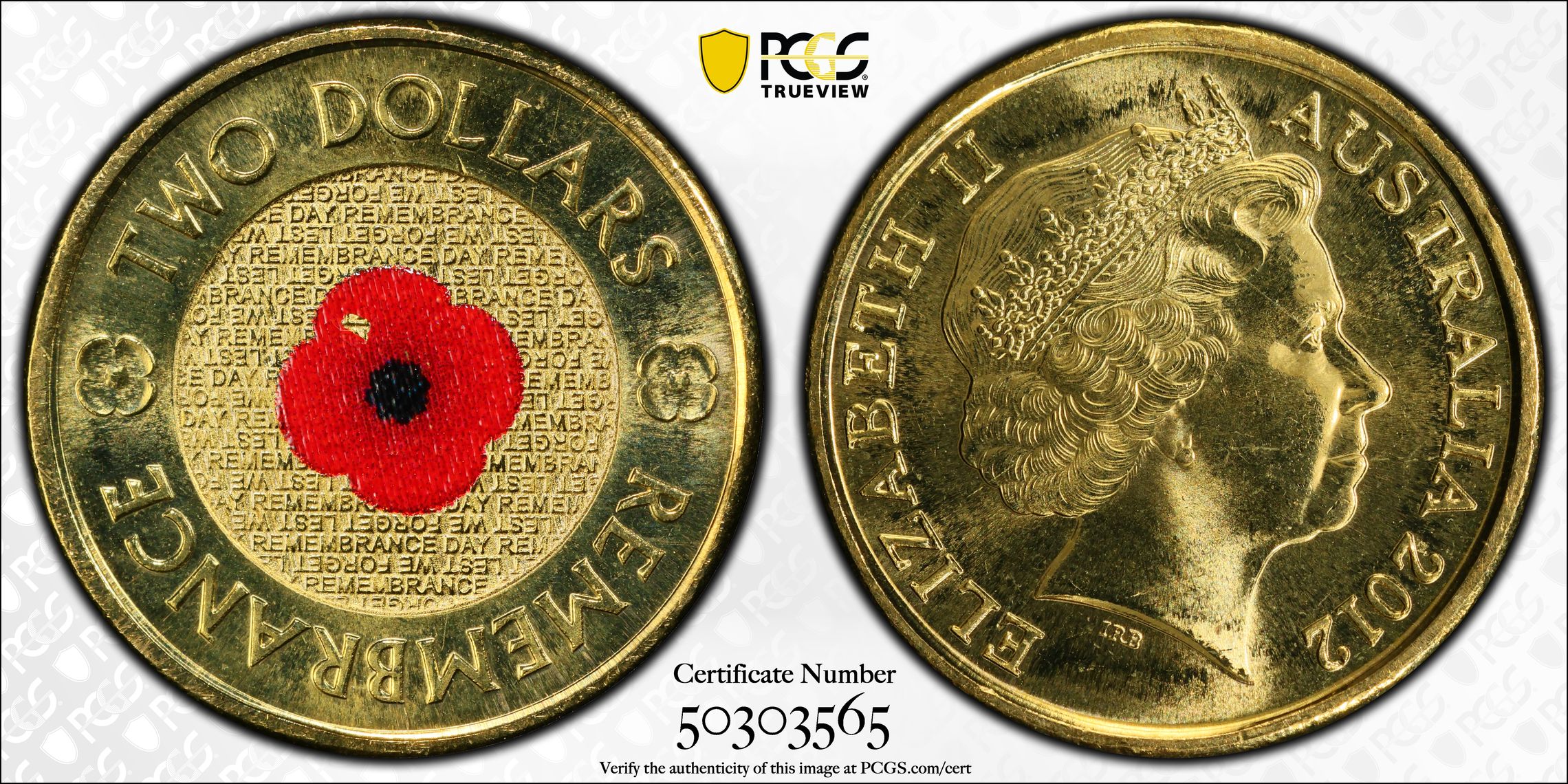 Remembrance Day , Two Dollar, 2012, PCGS MS66