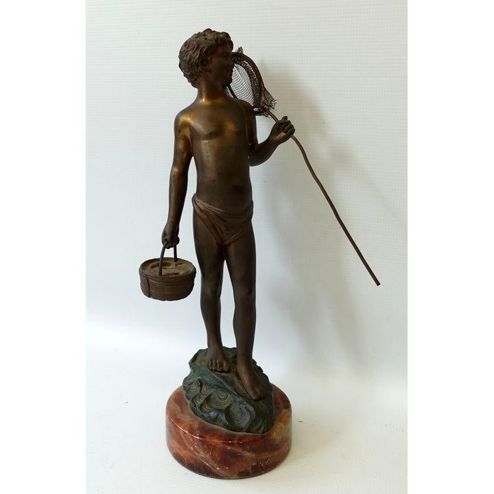 SPELTER FIGURE ON MARBLE STAND