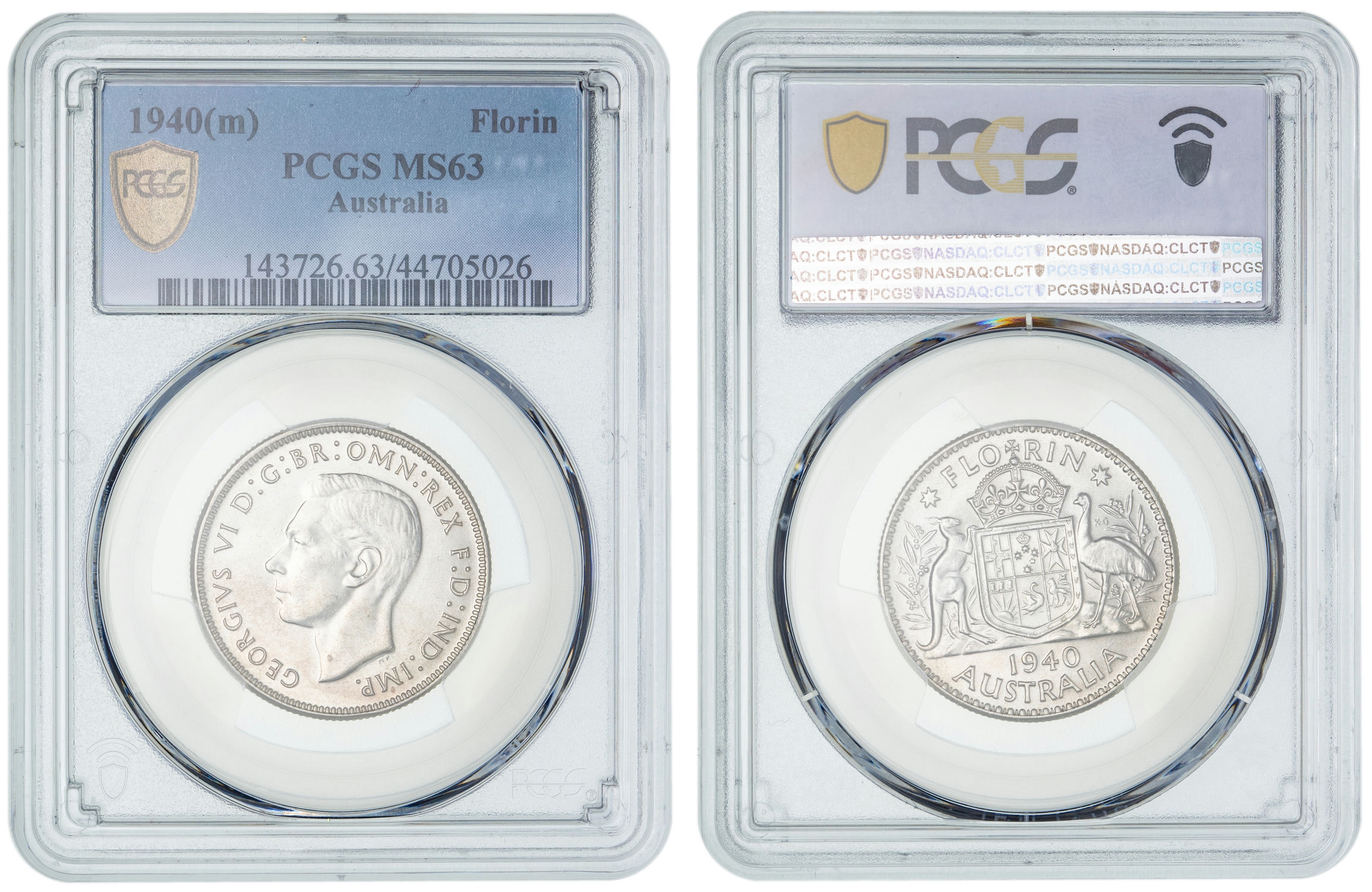 George VI, Florin, 1940, PCGS MS63