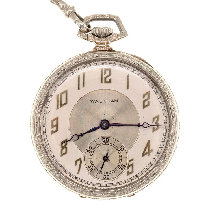 United States, Waltham Royal, 14ct White Gold Pocket Watch, 1924, VGC