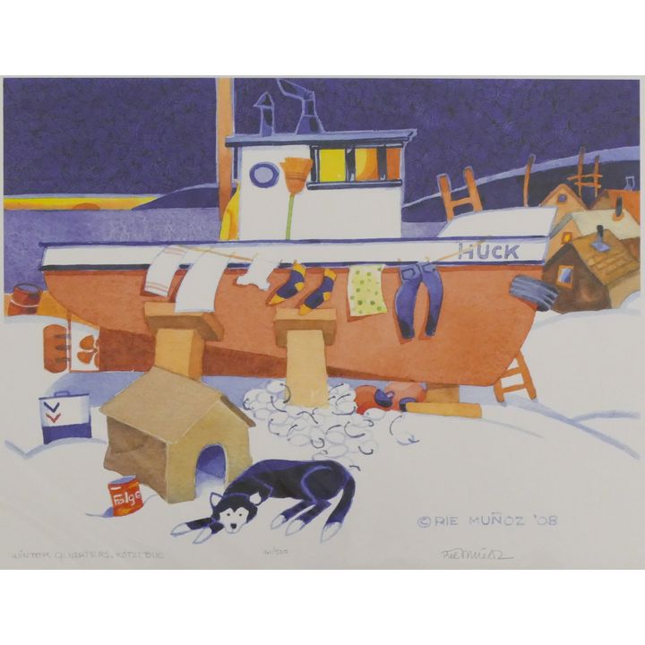 Rie Munoz ''Winter Quarters, Kotzebue'' 2008 Signed Print 14'' x 17.5'' Sheet.