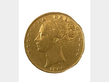 1866 Queen Victoria Young Head London Mint #Die 38 Shield Gold Sovereign.