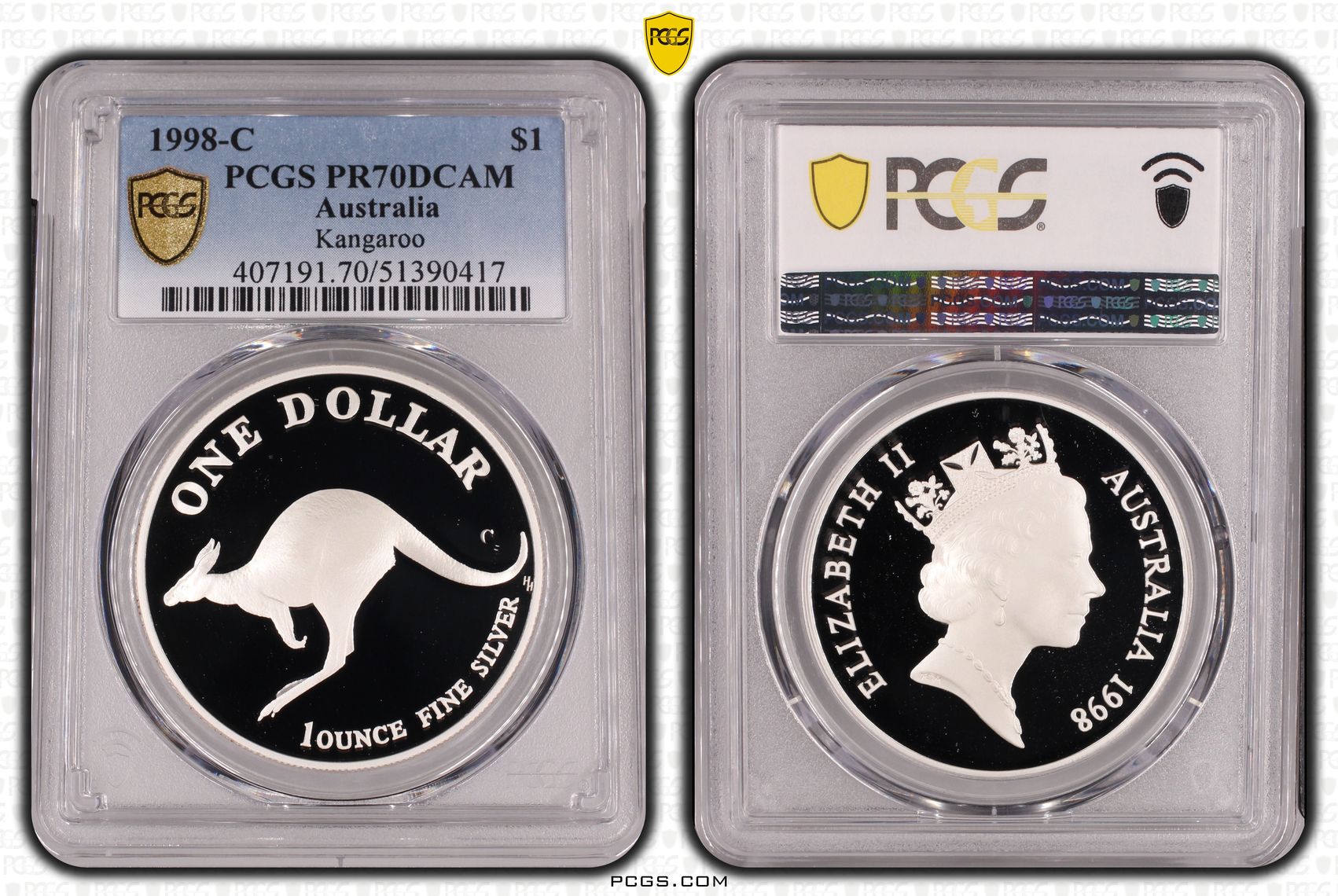 Kangaroo Silver POP 5/0, One Dollar, 1998-C, PCGS PR70DCAM