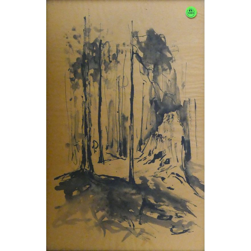 Neil Meitzler ''Landscape with Trees'' 1954 Sumi Ink
