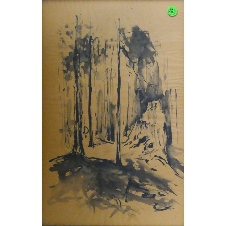 Neil Meitzler ''Landscape with Trees'' 1954 Sumi Ink