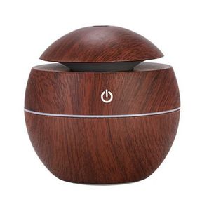 Round Shaped Mini USB Ultrasonic Aroma Humidifier - Wooden Dark Brown -