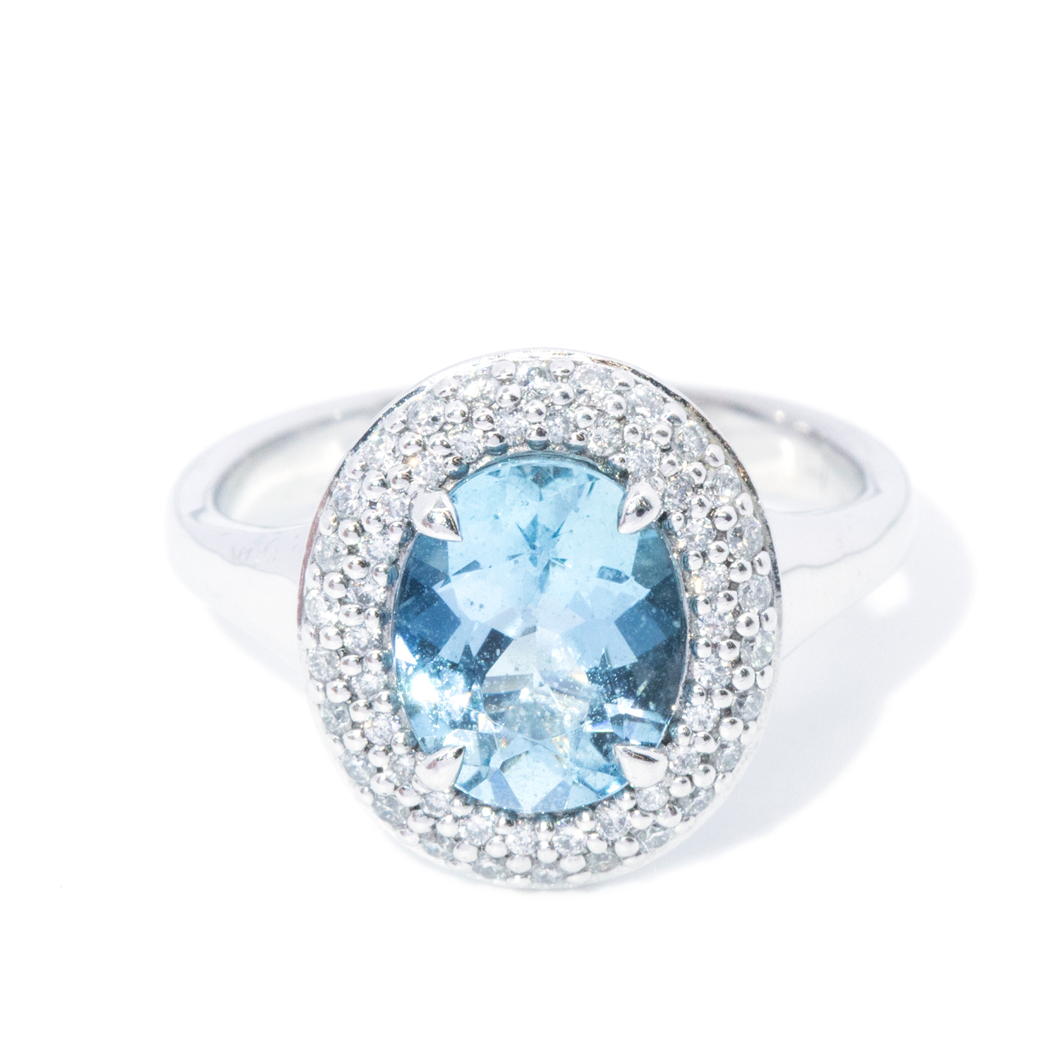 14ct Aquamarine & Diamond Ring