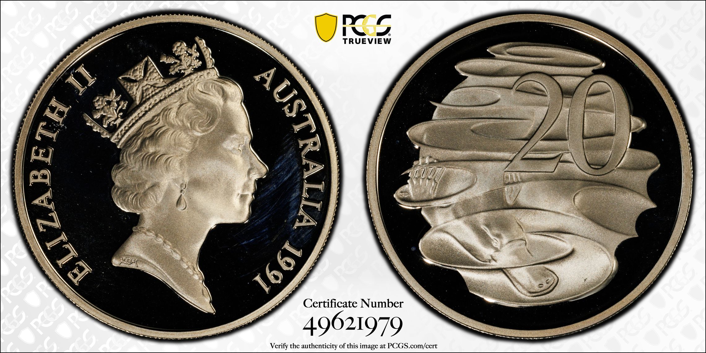 Twenty Cent, 1991, PCGS PR67DCAM
