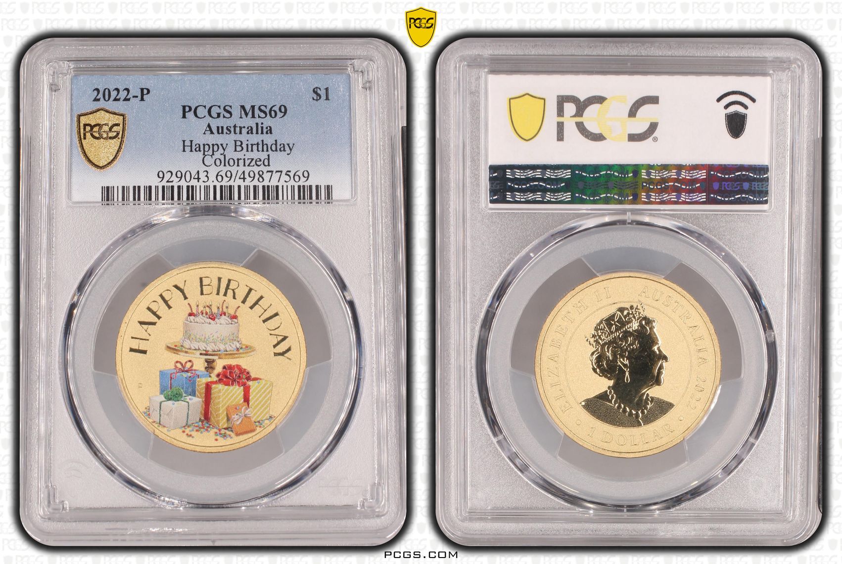 Happy Birthday Colorized POP 2/0, One Dollar, 2022-P, PCGS MS69
