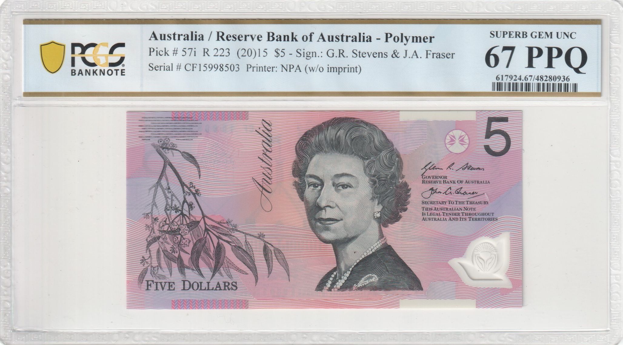 Stevens/Fraser, Five Dollar, 2015, PCGS Superb Gem UNC 67 PPQ