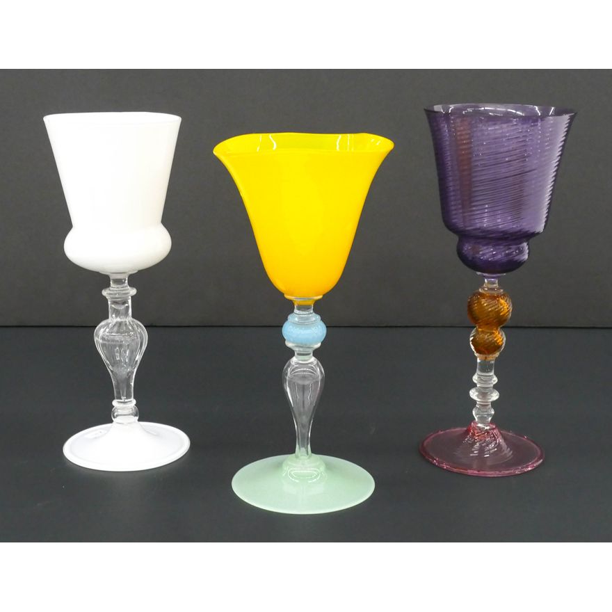 3pc Preston Singletary Multi-Colored Goblets 1990's
