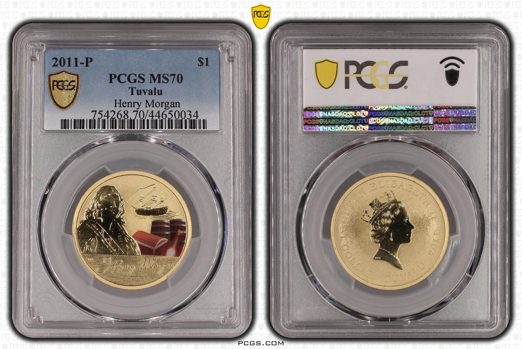 2011-P Tuvalu One Dollar, $1 Henry Morgan PCGS - MS70 POP 1/0 -034
