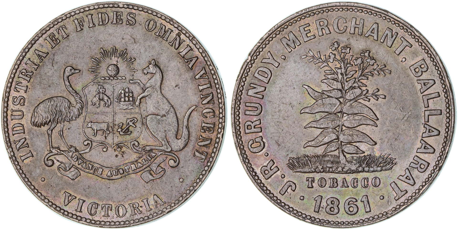 John Grundy, Ballarat, Penny, 1861, EF