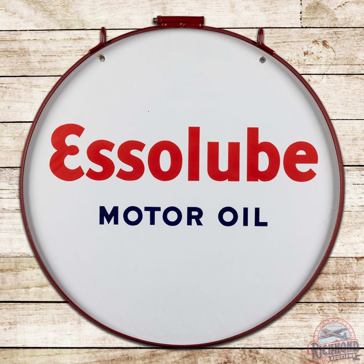 Amazing Essolube Motor Oil 30" Double Sided Porcelain Sign w/ Ring