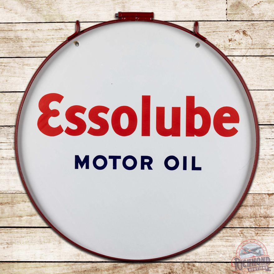 Amazing Essolube Motor Oil 30" Double Sided Porcelain Sign w/ Ring
