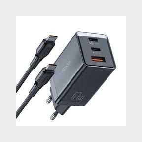 65W 3 in 1 GaN Fast Charger 2 Type-C 1 USB-A Foldable Wall Charger Adapter - 2 Type-C and 1 USB-A - 51745/1552 SN B3 (S3)