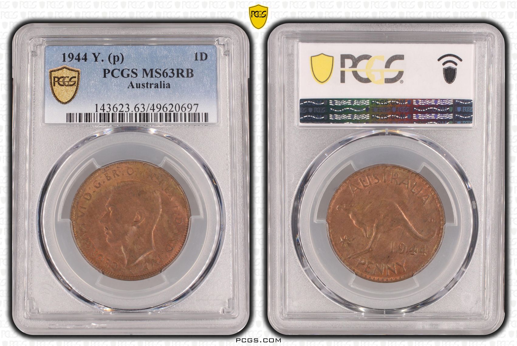 George VI, Penny, 1944, PCGS MS63RB