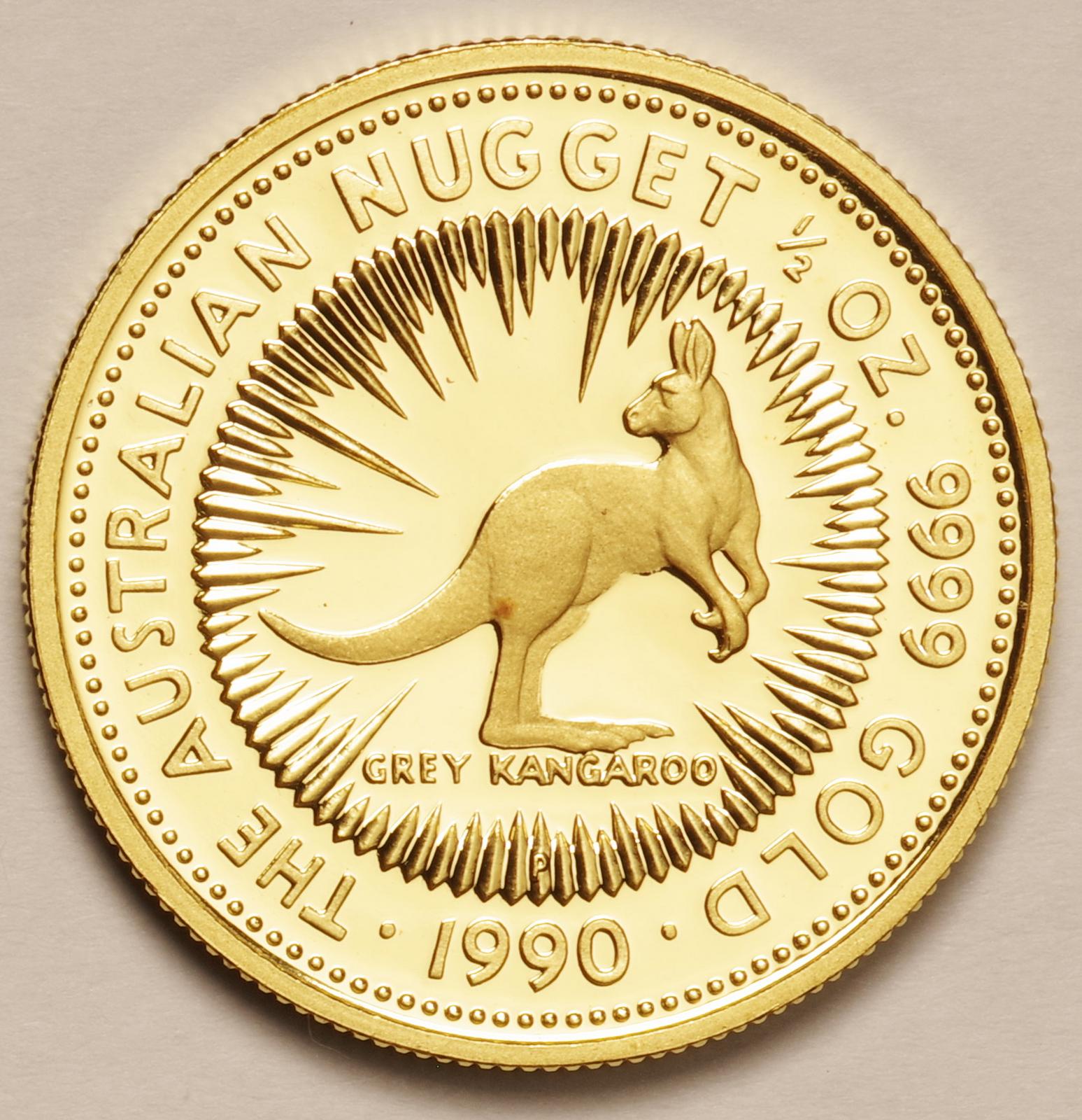 ｵｰｽﾄﾗﾘｱ-Australia ナゲットカンガルー 50ドル金貨 1/2オンス 1990年 
