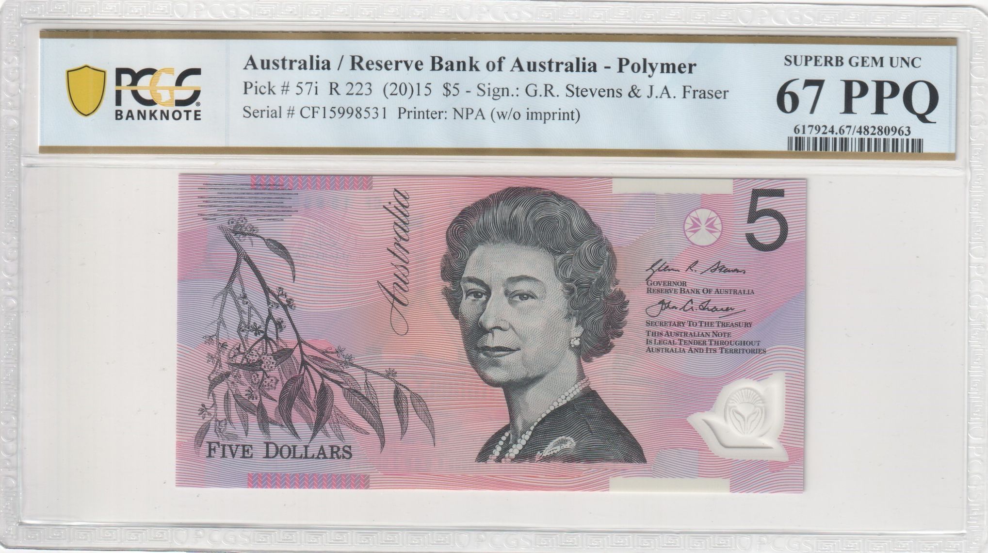 Stevens/Fraser, Five Dollar, 2015, PCGS Superb Gem UNC 67 PPQ