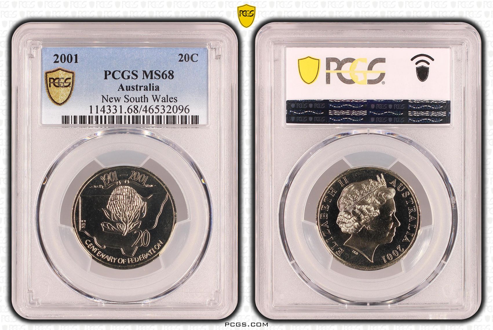 New South Wales, Twenty Cent, 2001 POP Report 22/0, PCGS MS 68