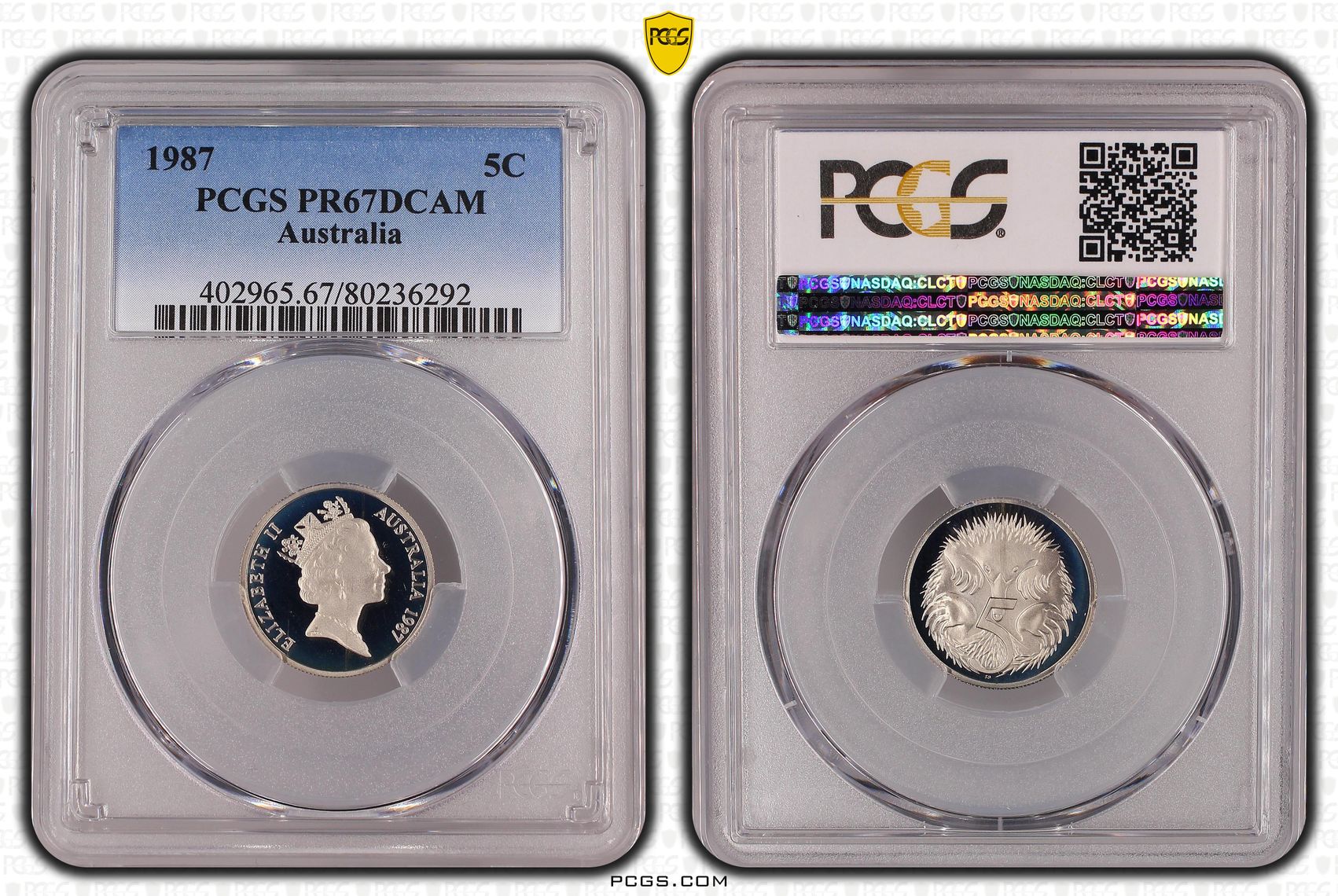 Elizabeth II, Five Cent, 1987, PCGS PR67DCAM