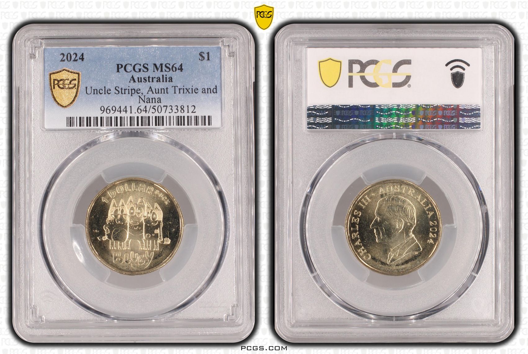 Uncle Stripe, Aunt Trixie and Nana , One Dollar, 2024, PCGS MS64
