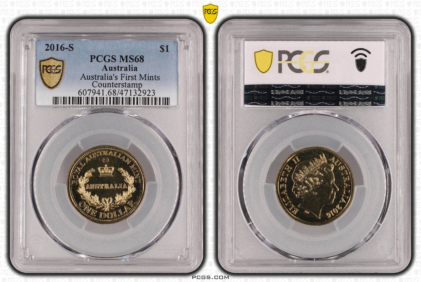 Elizabeth II, Australia's First Mints - Counterstamp, One Dollar, 2016-S, PCGS MS68