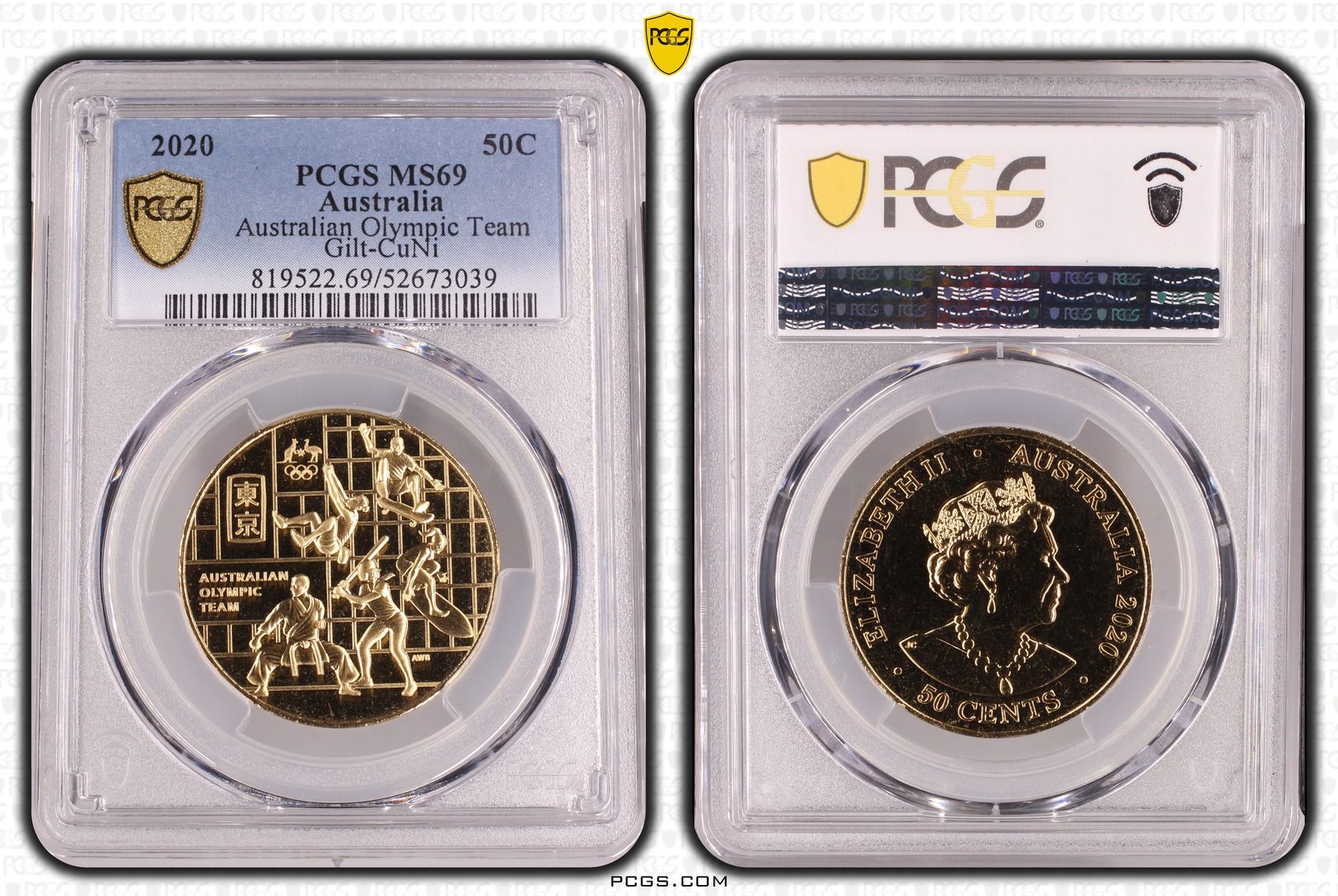 Australian Olympic Team Gilt-CuNi, Fifty Cent, 2020, PCGS MS69