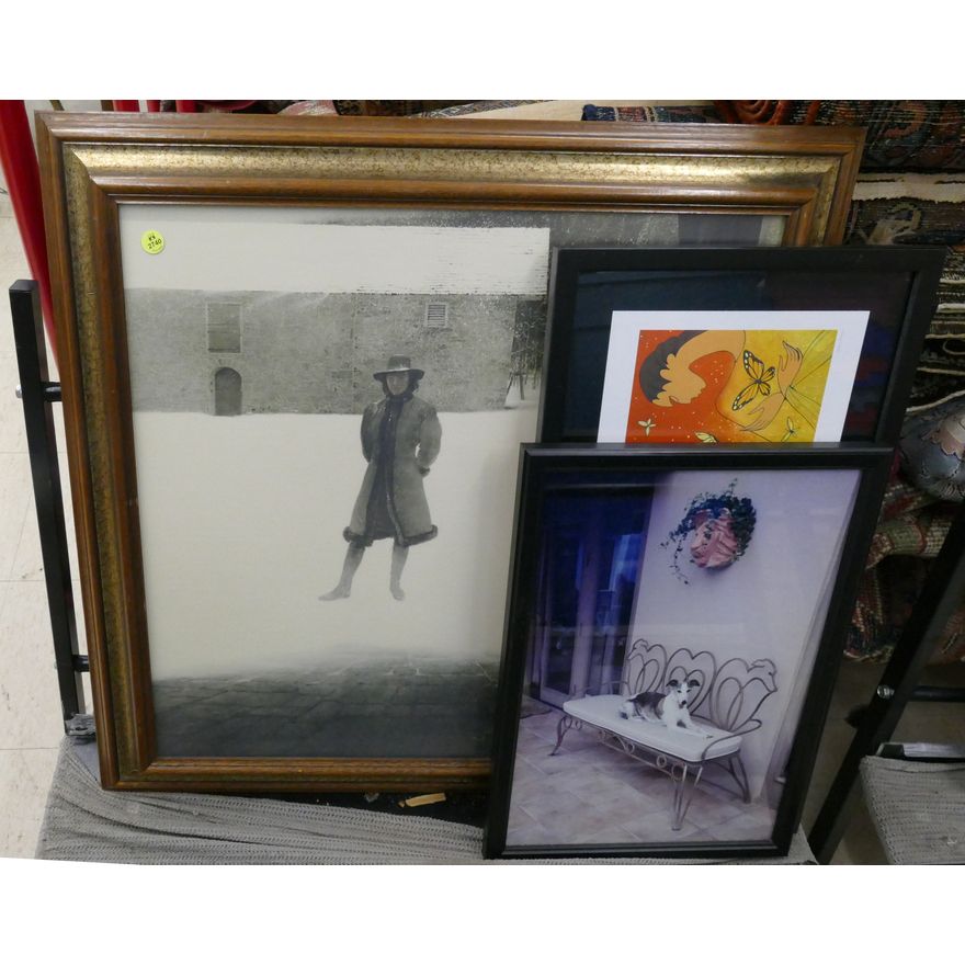 3pc Framed Art Prints and Photographs- Wyeth Etc- largest 29x28''