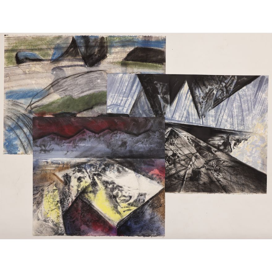 3pc Neil Meitzler Abstract Landscape Artworks on Arches 22''x30''