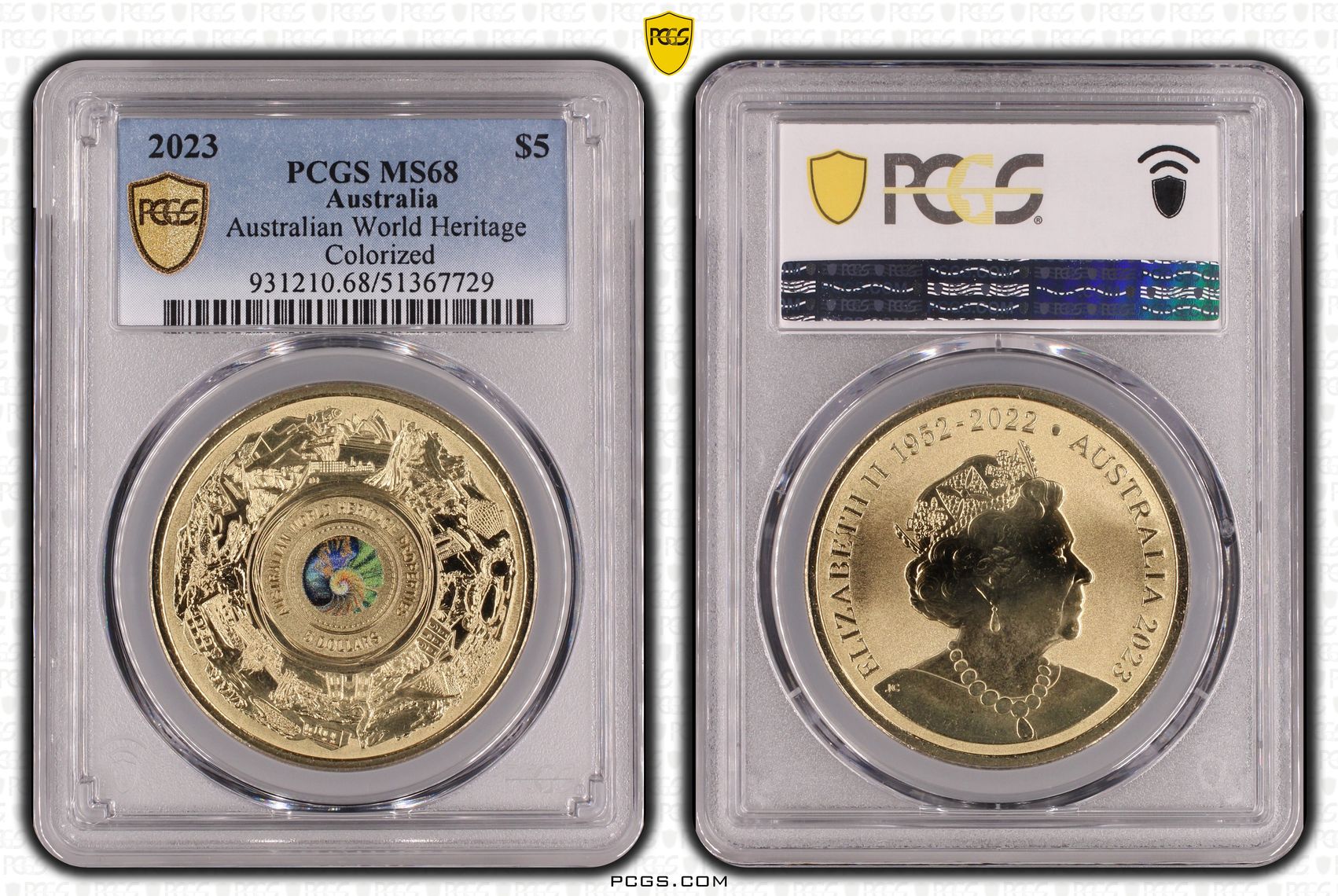 Australian World Heritage Colorized, Five Dollar, 2023, PCGS MS68