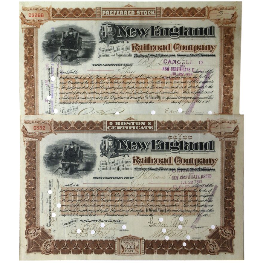 SHARE CERTIFICATES  -  THE NEW ENGLAND RAILROAD COMPANY