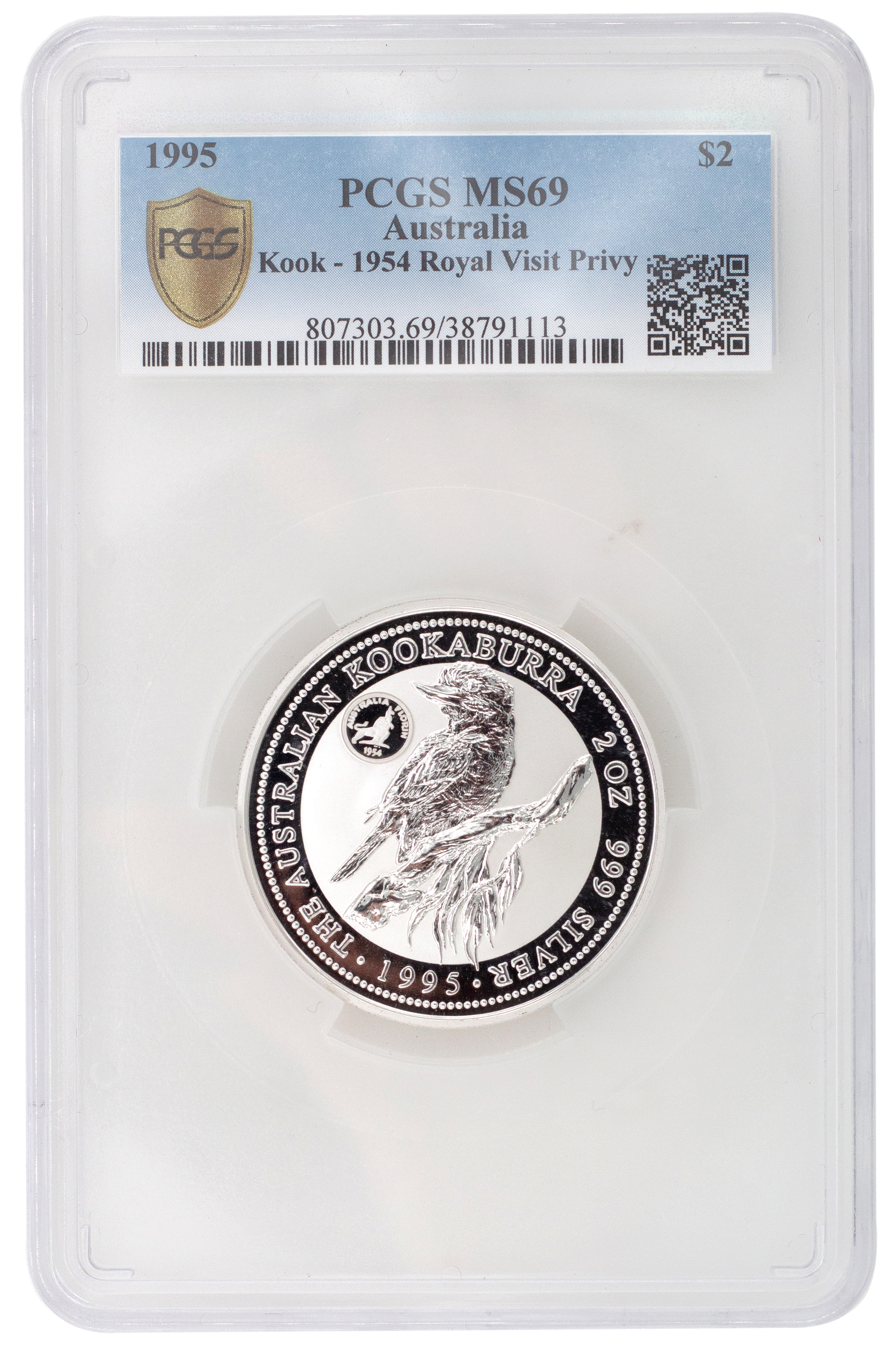 Elizabeth II, 2oz Kookaburra, Two Dollars, 1995, PCGS MS 69