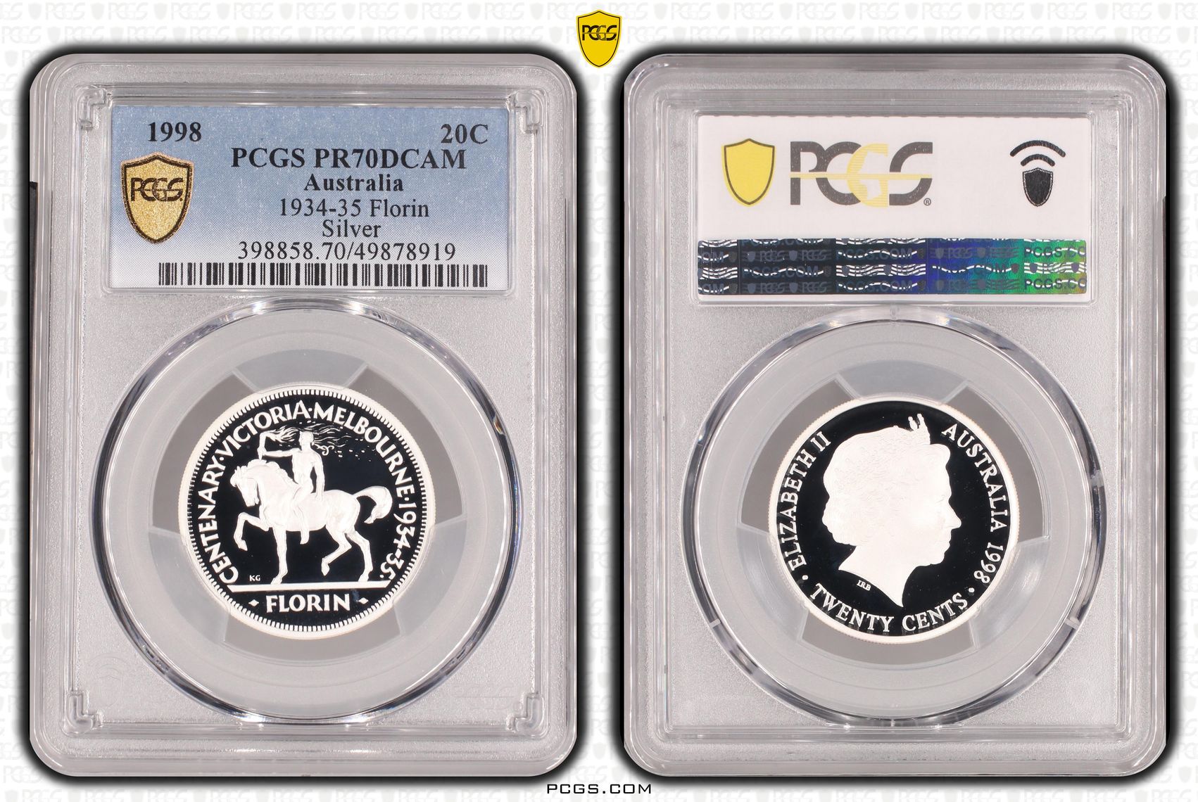 1934-35 Florin Silver, Twenty Cent, 1998, PCGS PR70DCAM